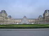 Exterior of Louvre Art Museum and Pyramide Inversee with Overcast Sky, Paris, France