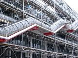 Exterior of the Centre Georges Pompidou showing the famous exo-skeleton of glassed footways scaling the building