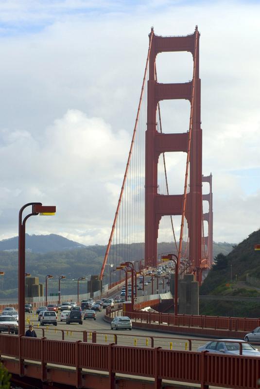 Car Traffic at Famous Golden Gate Bridge in San Francisco. Captured in Day Light.