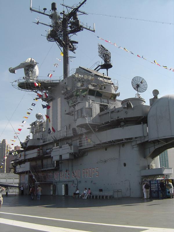 control tower and masts on an historic aircraft carrier